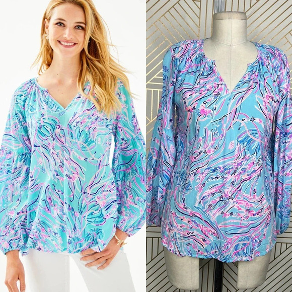 Lilly Pulitzer Winsley Top‎ In Lapis Lazuli Horseshoe Bay Blue Pink Size US XS - Picture 1 of 12